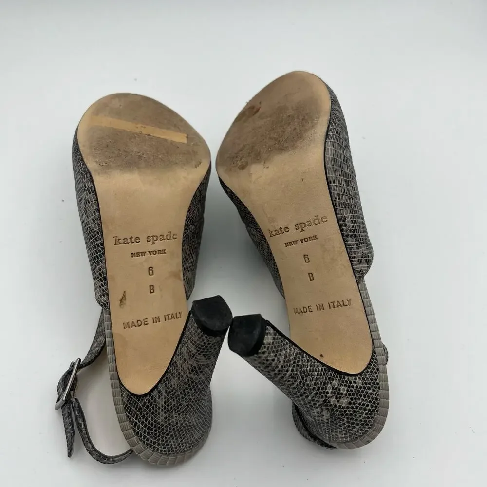 Kate Spade Women's Stormy Grey Lizard Print Strappy Heels Size 6M